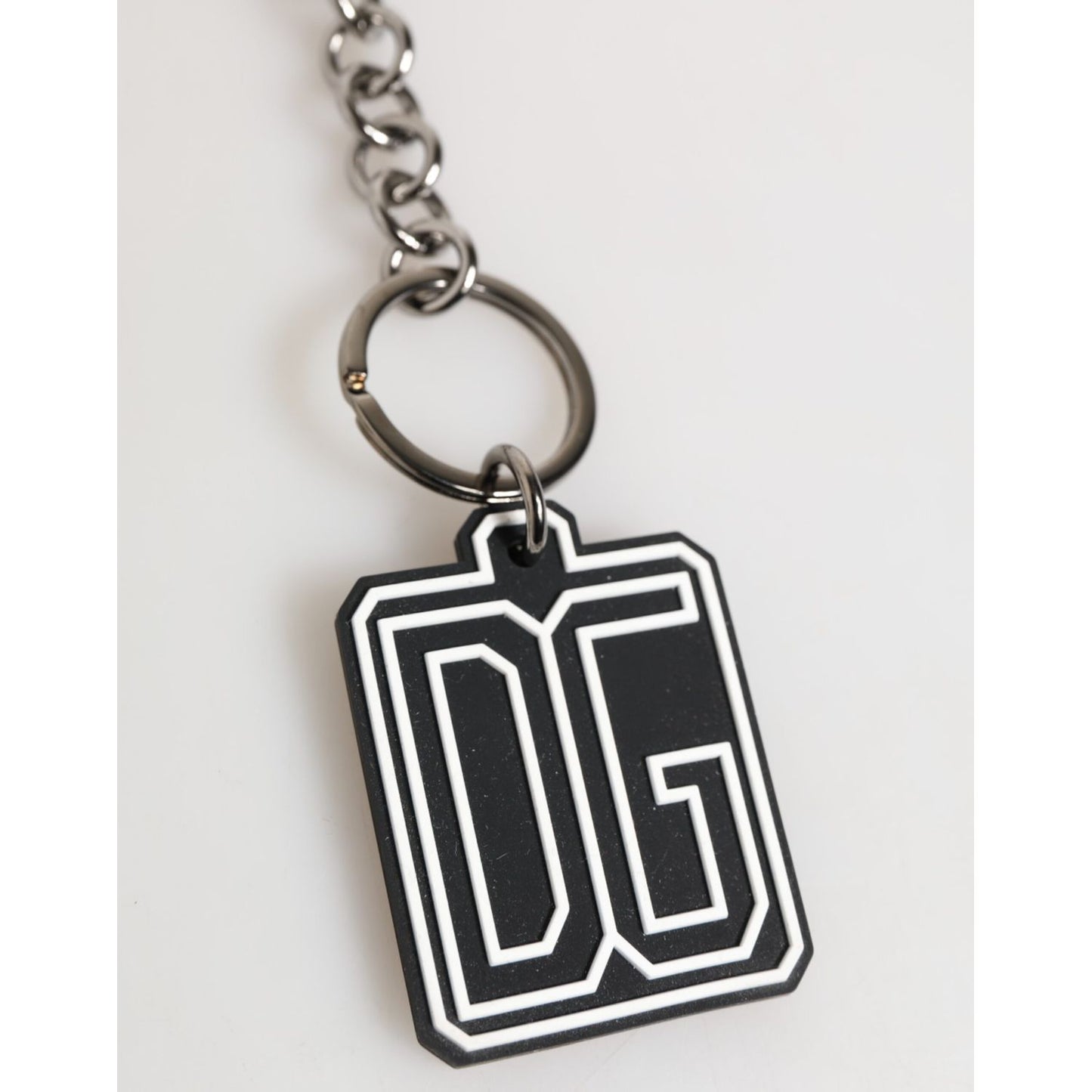 Dolce & Gabbana Black White DG Rubber Logo Silver Men Keychain Keyring