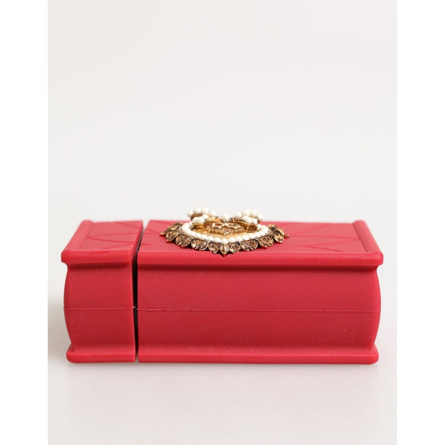 Dolce & Gabbana Red Silicone Devotion Heart Cover Bag Women Airpods Case featuring gold heart detail, stylish and elegant design.