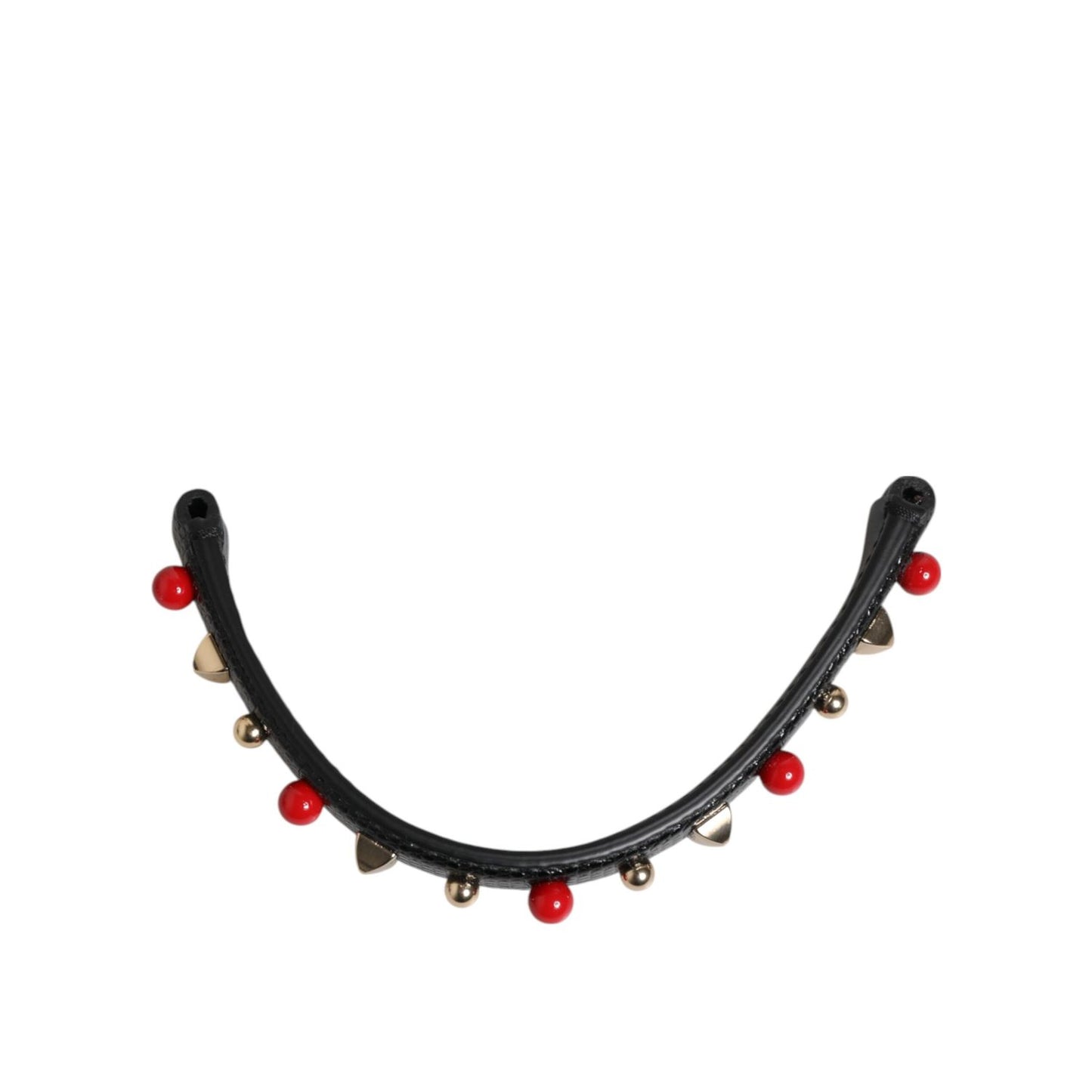 Dolce & Gabbana Black Embellished Leather Bag Handle Women Shoulder Strap accessory with red and gold embellishments.