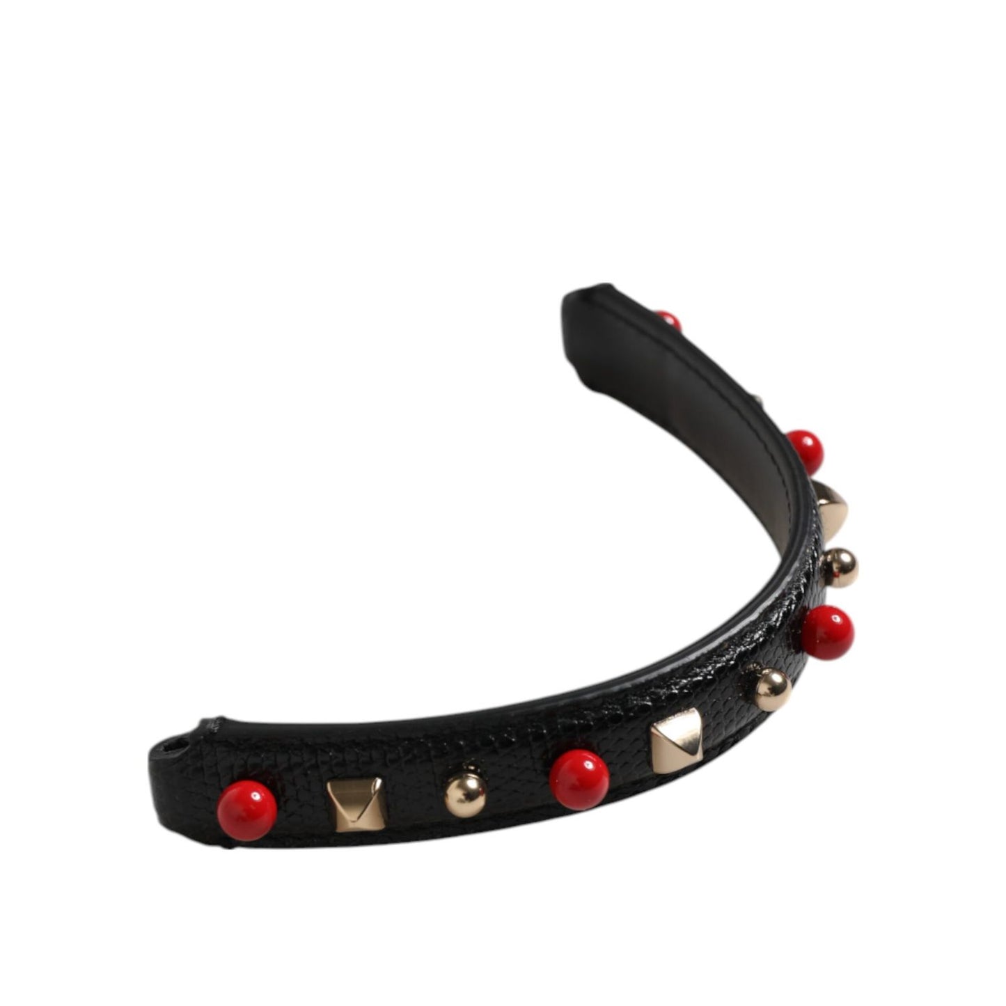 Dolce & Gabbana Black Embellished Leather Bag Handle Women Shoulder Strap with gold and red accents, made in Italy
