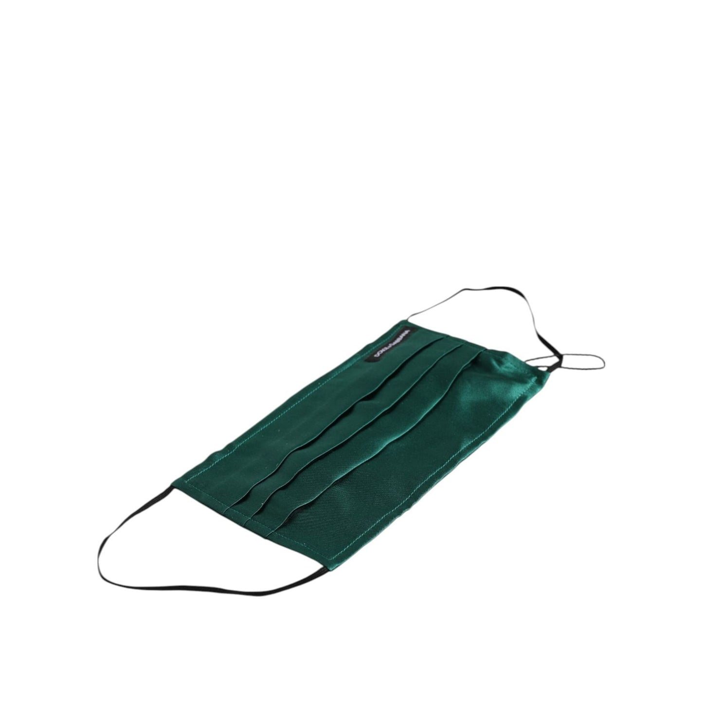 Dolce & Gabbana Green Silk Pleated Elastic Ear Strap Face Mask with logo, crafted from luxury silk material. Made in Italy, unisex design.