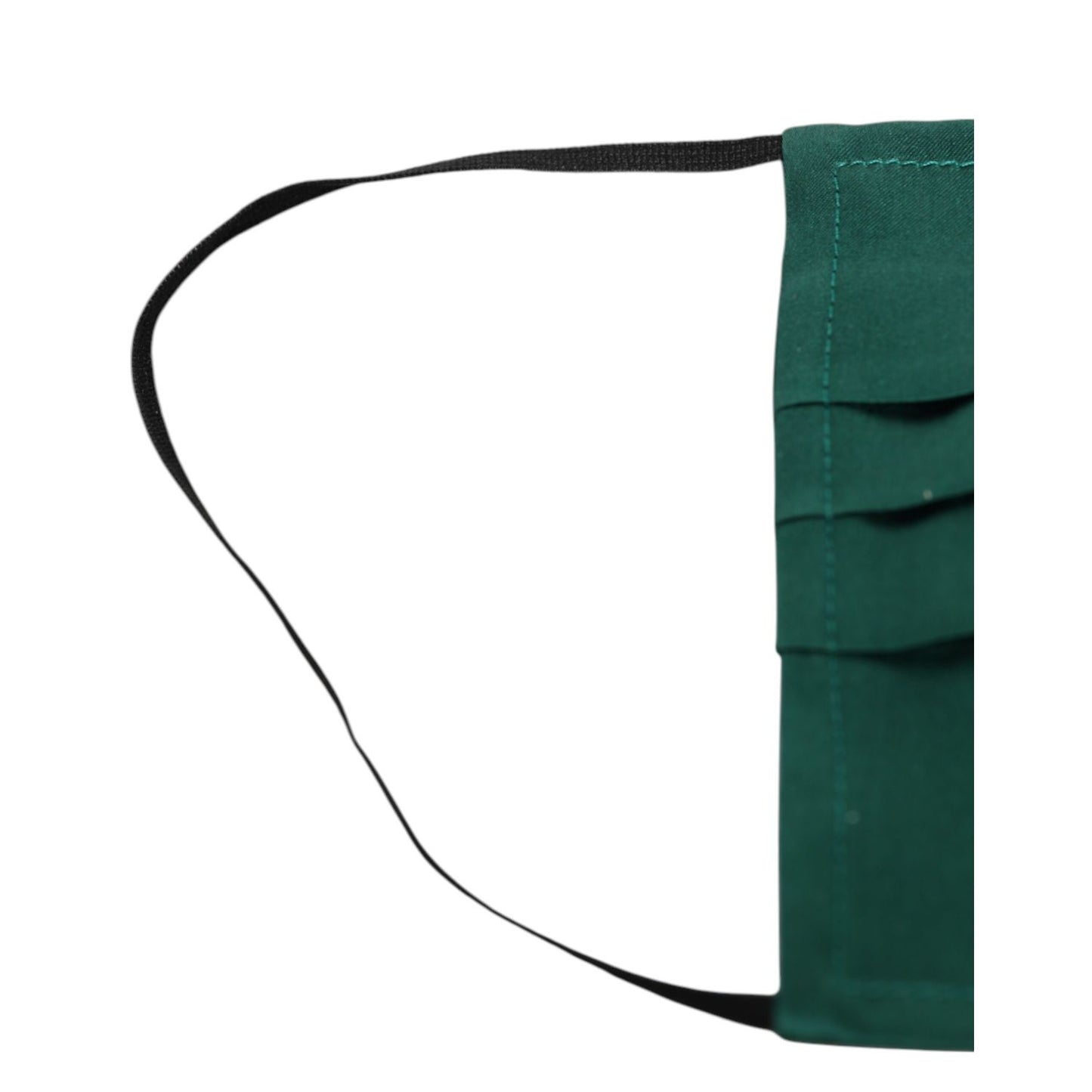 Dolce & Gabbana Green Silk Pleated Elastic Ear Strap Face Mask with close-up of ear strap and pleats.
