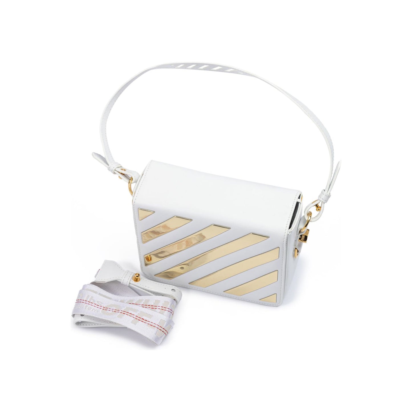 Off-White White/Gold Metallic Stripe Crossbody Bag OF8056121179356