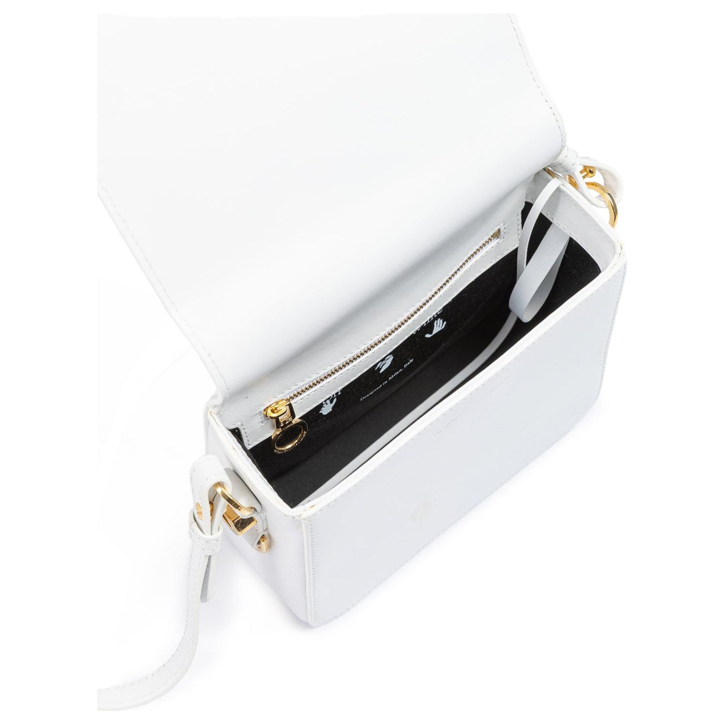 Off-White White/Gold Metallic Stripe Crossbody Bag OF8056121179356