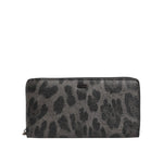 Dolce & Gabbana Black Gray Leopard Leather Zip Around Continental Wallet, men's luxury accessory with zipper closure and logo detail.