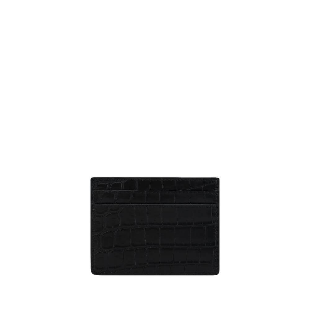 Saint Laurent Black Calf Leather Bos Taurus Wallet with animal-effect print and monogram, front and back card slots, AW25 collection.