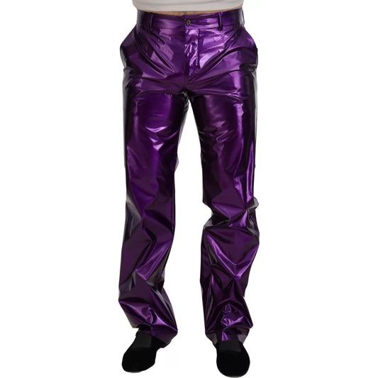 Dolce & Gabbana Purple Metallic Nylon Straight Trouser Pants PAN74277-46
