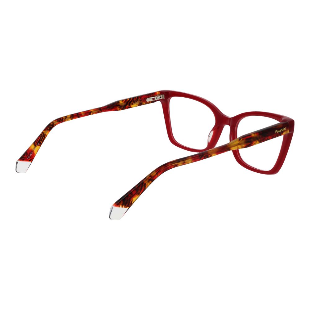 Polaroid Burgundy Women Glasses Frame - Acetate Cat Eye Full-Rim, Size 54-19-145 with Spring Hinge and Demo Lenses.