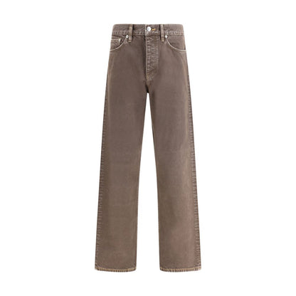 Sunflower Brown Cotton Relaxed Fit Jeans with twisted seams and recycled metal trim, showcasing sustainable fashion.