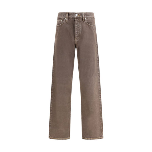 Sunflower Brown Cotton Relaxed Fit Jeans with twisted seams and recycled metal trim, showcasing sustainable fashion.