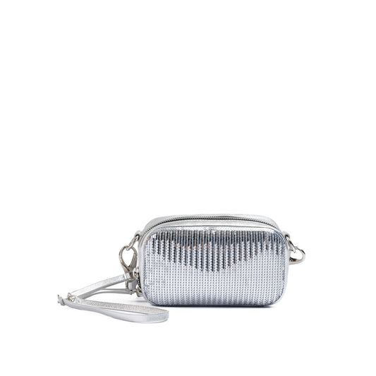 Dsquared² Silver Paillettes and Leather Clutch Bag Dsquared²