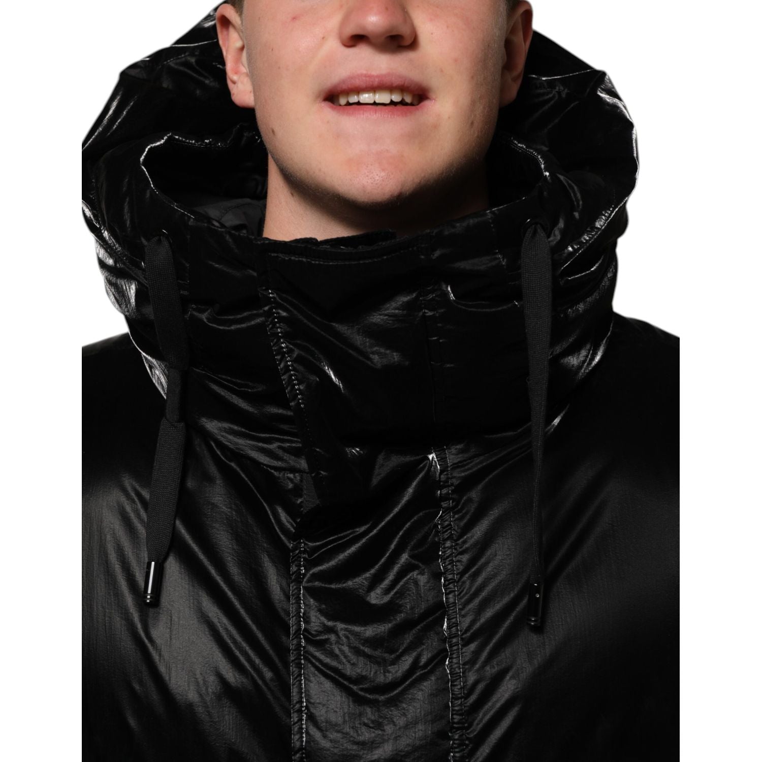 Dolce & Gabbana Black Logo Full Zip Hooded Quilted Jacket