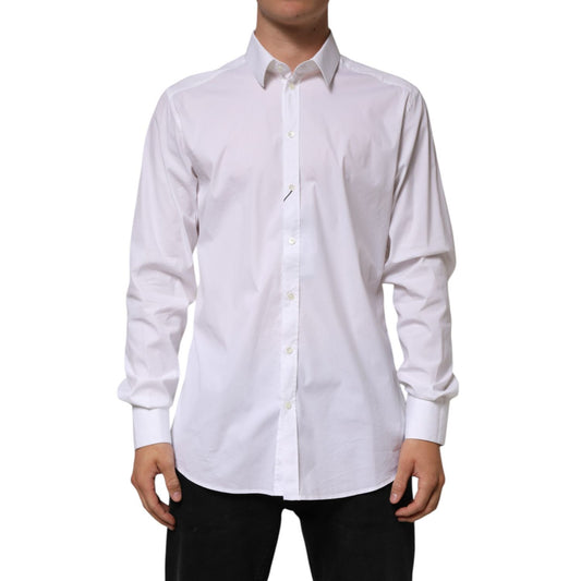 Dolce & Gabbana White Cotton GOLD Long Sleeves Formal Shirt displayed on mannequin