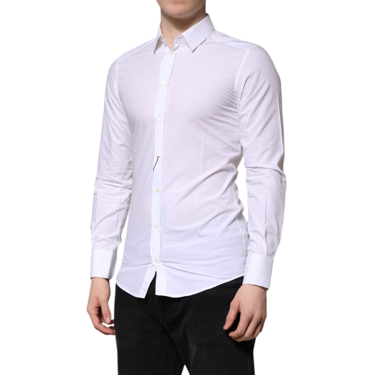 Dolce & Gabbana White Cotton GOLD Long Sleeves Dress Shirt