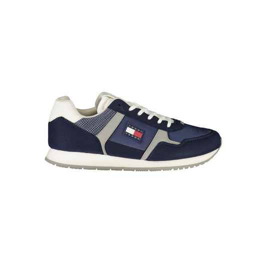 Tommy Hilfiger Blue Polyester Men Sneaker with iconic logo and lace-up design, perfect for a stylish and comfortable stride.