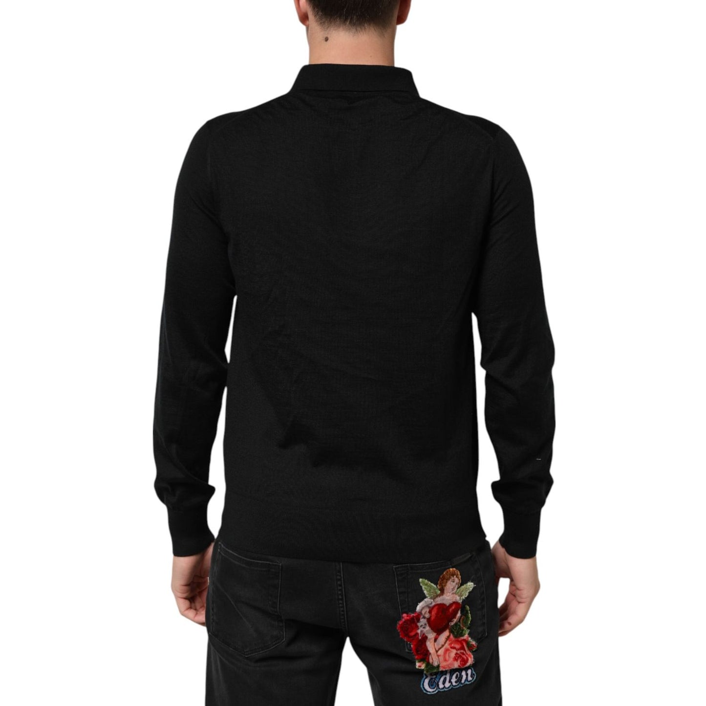 Dolce & Gabbana Black Cashmere Polo Men Longsleeves Sweater