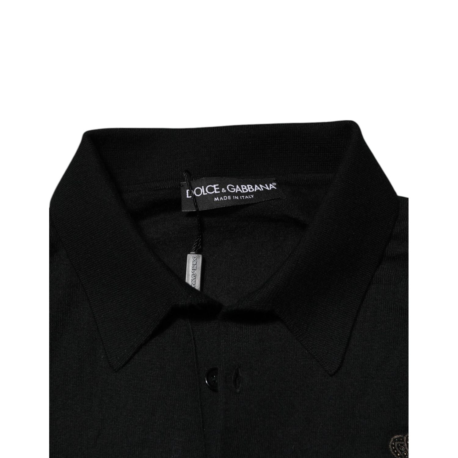 Dolce & Gabbana Black Cashmere Polo Men Longsleeves Sweater