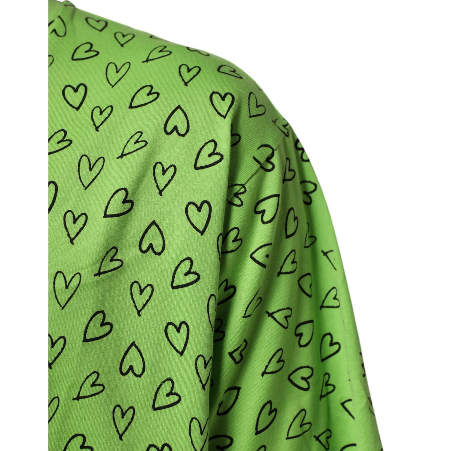 Dolce & Gabbana Green V-Neck DG Logo Heart Print T-shirt
