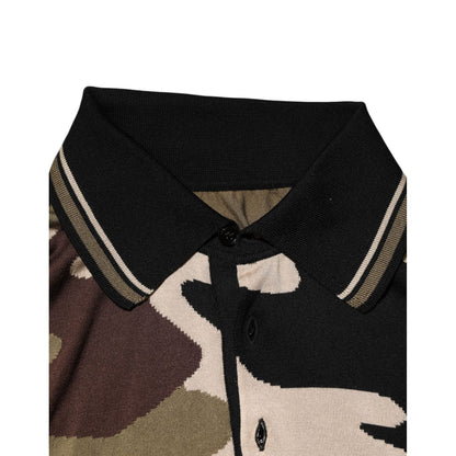 Dolce & Gabbana Camouflage Brown Silk Military Polo T-shirt