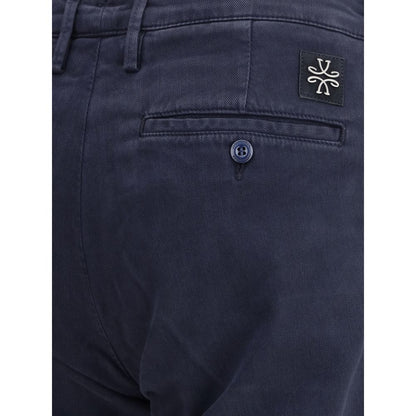 Rear view of Jacob Cohen Blue Cotton Casual Pants showcasing back welt pocket detail and logo patch.