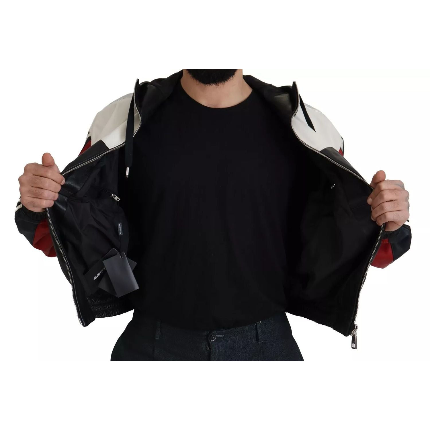 Dolce & Gabbana Black Leather Hooded Blouson Jacket