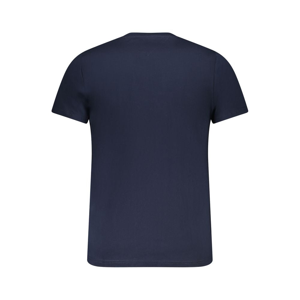 Back view of Tommy Hilfiger Blue Cotton Men T-Shirt showcasing plain design and crew neck style.