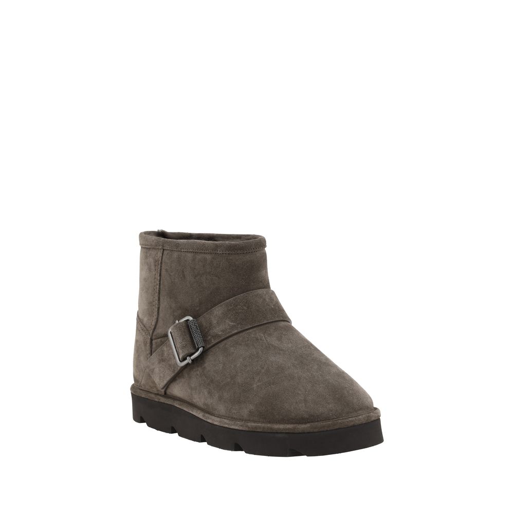 Brunello Cucinelli Brown Calf Leather Bos Taurus Ankle Boots