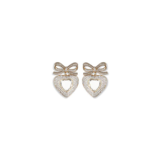 Self-Portrait GOLD BOW CRYSTAL HEART EARRINGS