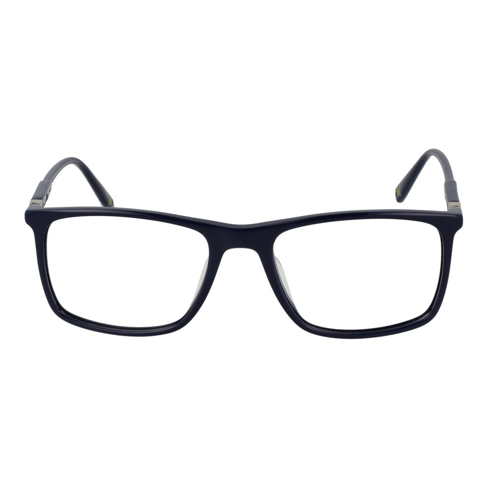Fila Blue Men Glasses Frame, full-rim rectangle style, cellulose acetate with demo lenses, featuring spring hinge, size 53-18-145.