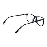 Fila Blue Men Glasses Frame in cellulose acetate with full-rim rectangle design, demo lenses, spring hinge, size 53-18-145, branded case included.
