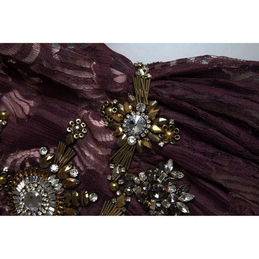 Dolce & Gabbana Purple Viscose Crystal A-Line Gown Dress