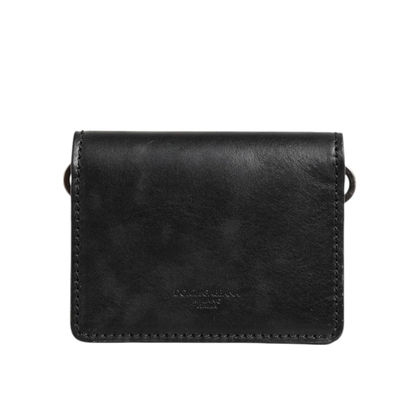 Dolce & Gabbana Black Leather Bifold Card Holder Mens Coin Purse Key Clip Wallet