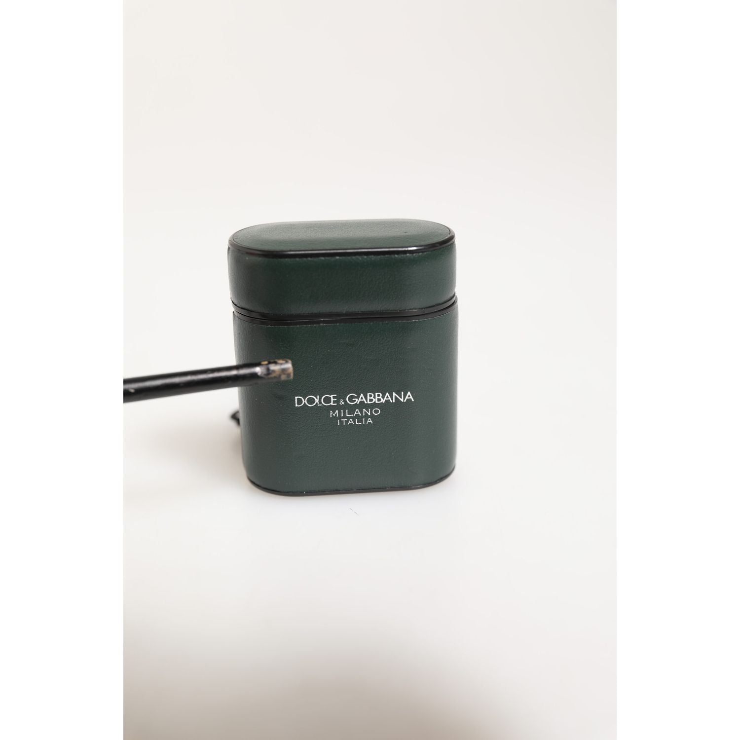 Dolce & Gabbana Army Green Calfskin Leather Logo Flip Holder Airpods Case