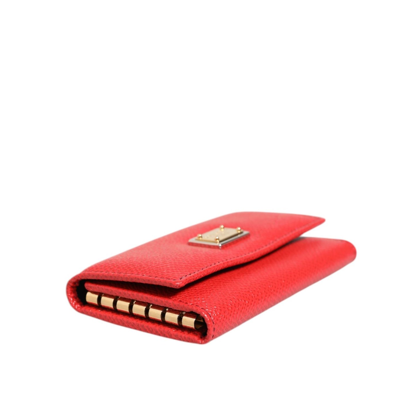 Dolce & Gabbana Red Leather Silver Metal Logo Plaque Trifold Key Holder