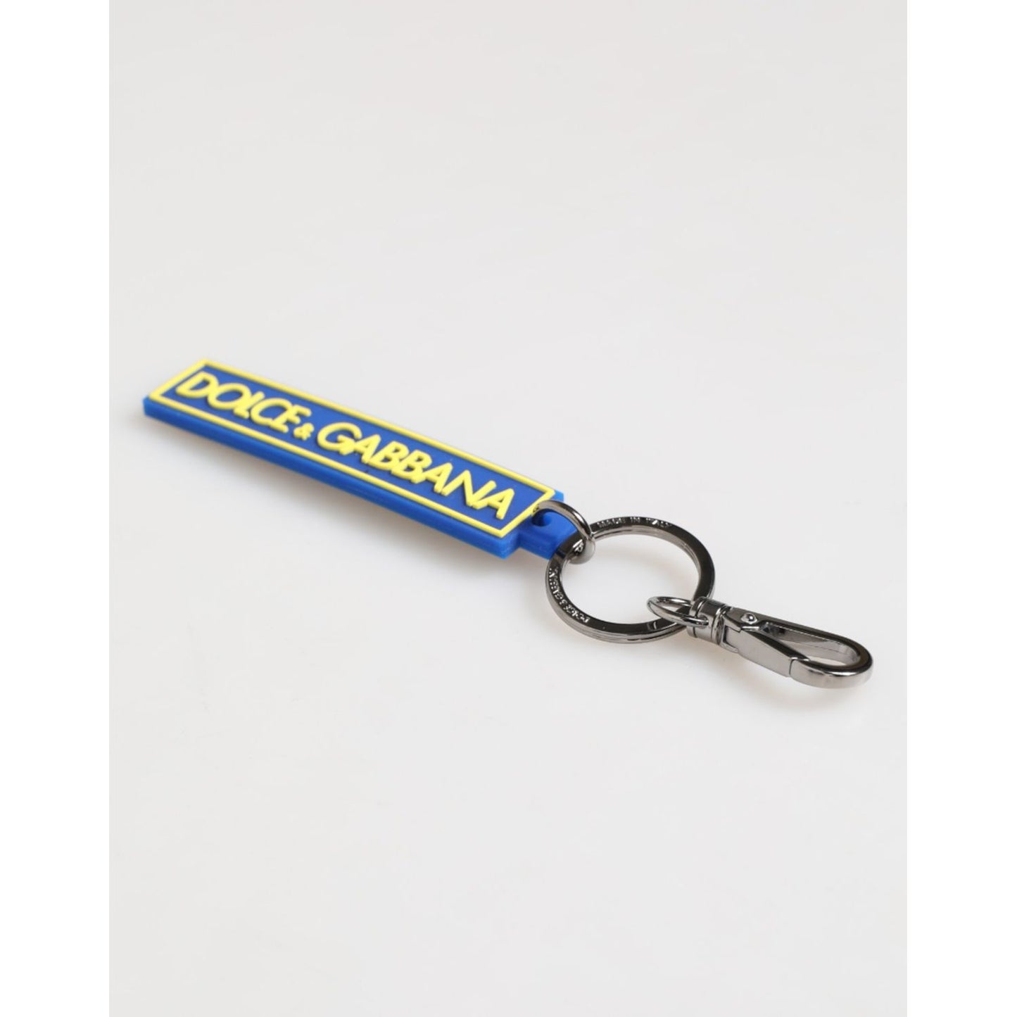 Dolce & Gabbana Blue Yellow DG Rubber Logo Silver Men's Holder Keyring