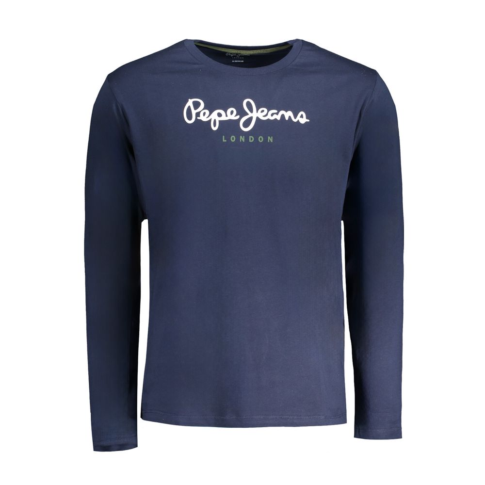 Pepe Jeans Blue Cotton T-Shirt, long-sleeved, regular fit, crew neck with logo print, made from 100% sustainable cotton