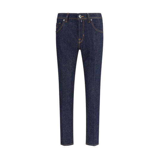 Jacob Cohen Blue Cotton Skinny Jeans with cropped slim fit, classic five-pocket style, perfect for casual wear, 100% cotton.