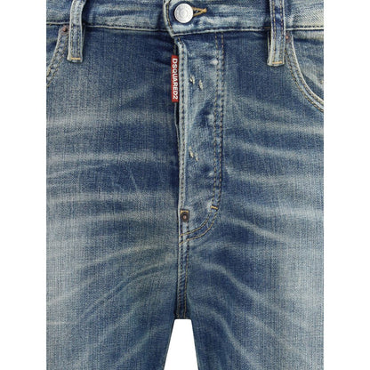 Dsquared² Blue Cotton Slim Fit Jeans front view with zip-and-button closure, showcasing modern style and iconic details.