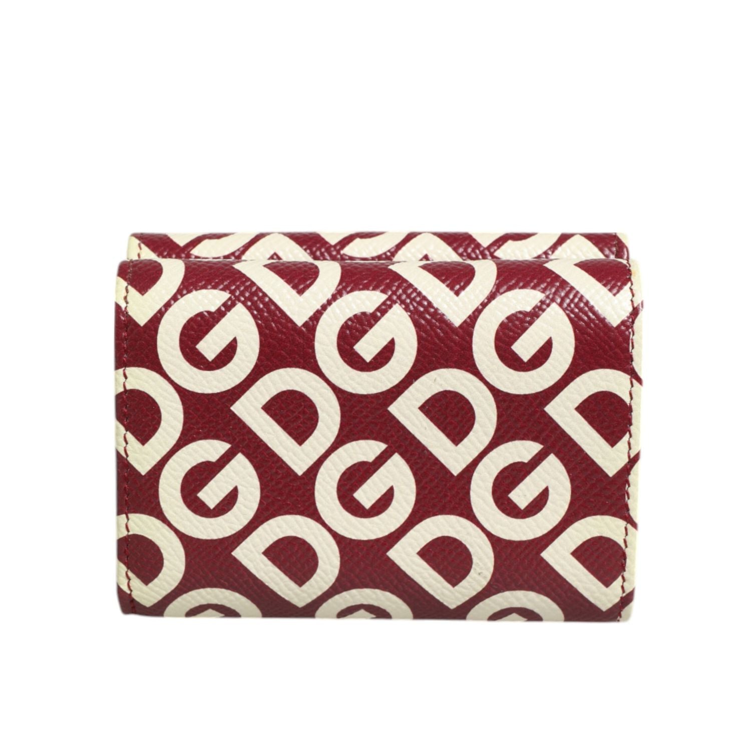 Dolce & Gabbana Burgundy Logo Print Calf Leather French Flap Card Holder Wallet