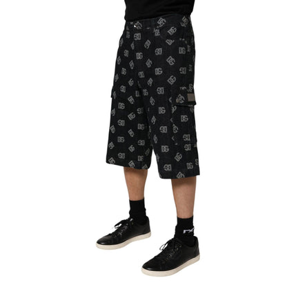 Dolce & Gabbana Black Monogram Denim Cargo Men Bermuda Short