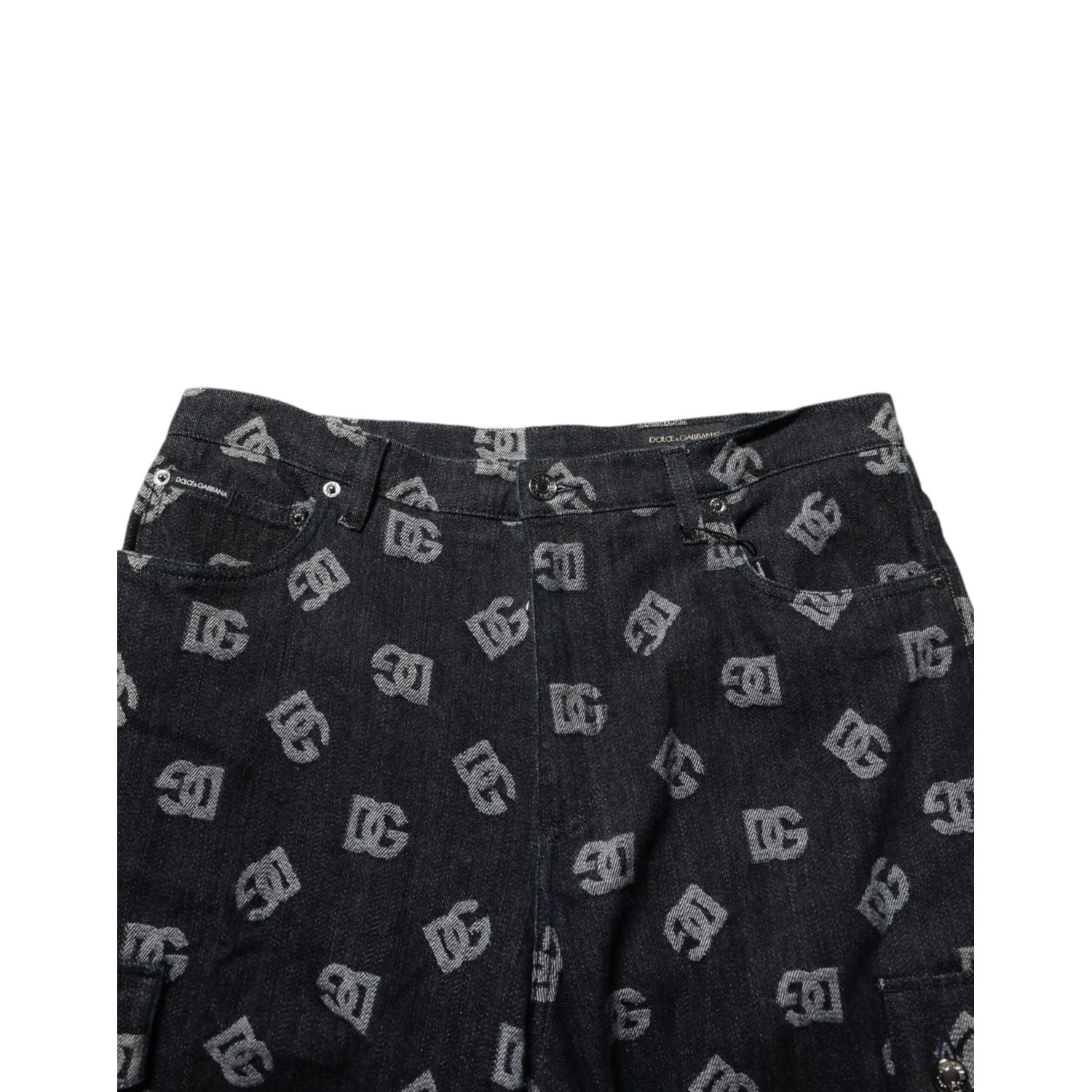 Dolce & Gabbana Black Monogram Denim Cargo Men Bermuda Short