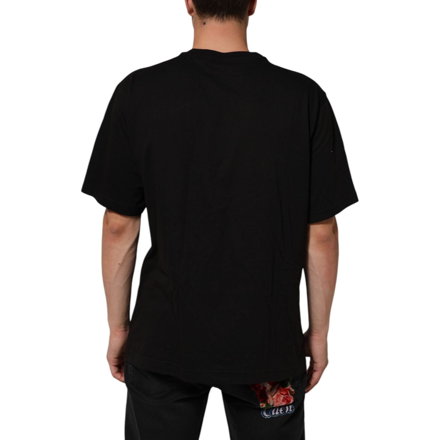 Dolce & Gabbana Black Logo Print Cotton Men Crew Neck T-shirt