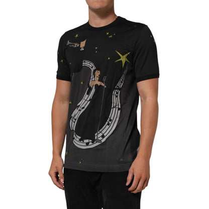 Dolce & Gabbana Black Musical Print Cotton Crew Neck T-shirt