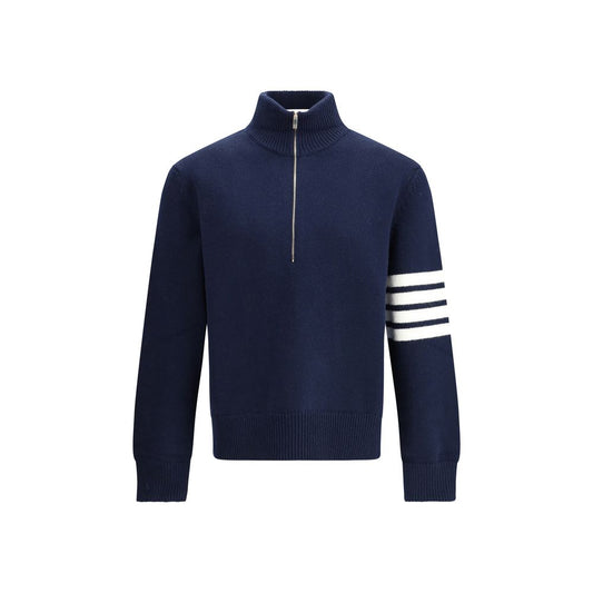 Thom Browne Blue Fleece Wool Sweatshirt with 4-Bar intarsia and half-zip collar for AW25 season