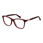 Longchamp Red Women Glasses Frame, square full-rim acetate design with demo lenses, size 52-14-140, includes branded case.