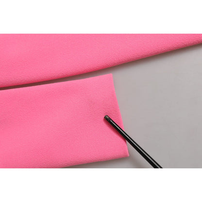 Close-up of Dolce & Gabbana Pink Polyester Long Sleeves Sheath Midi Dress fabric and stitching detail.