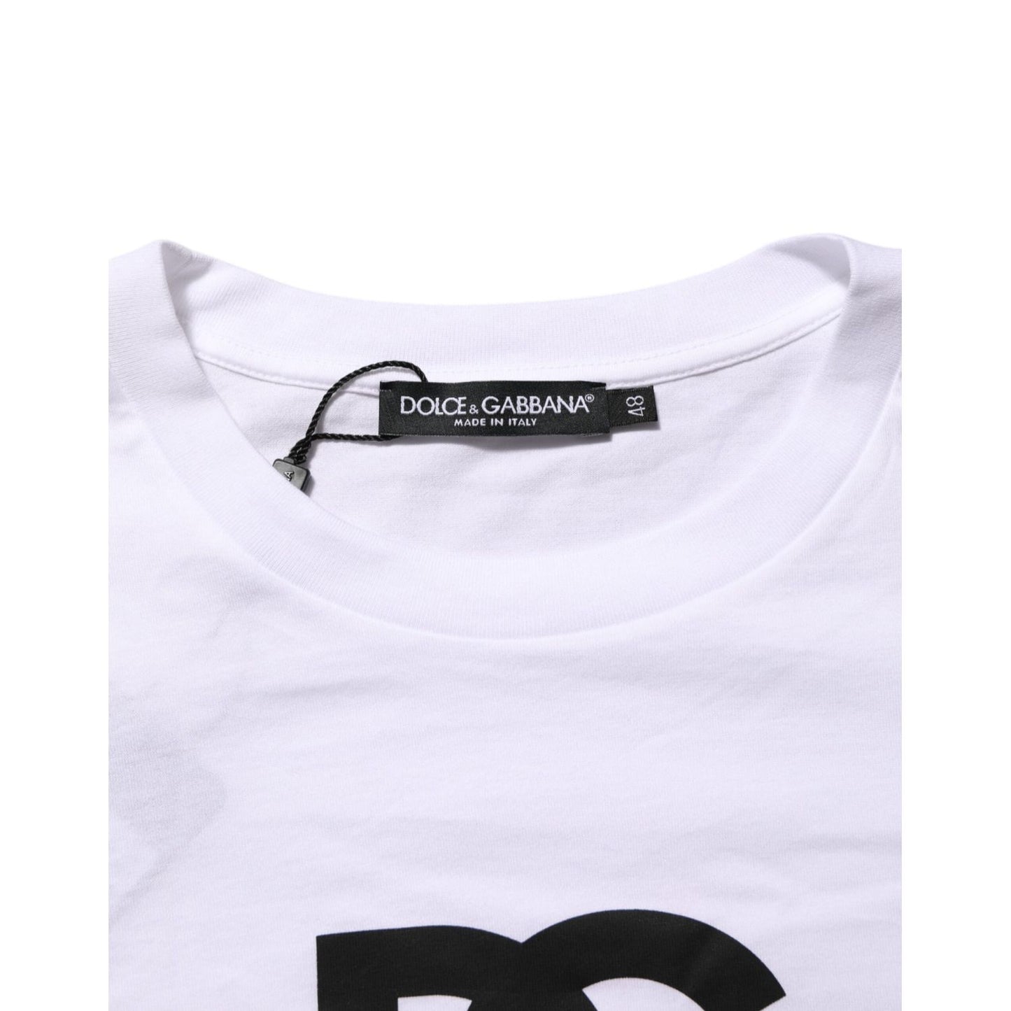 Dolce & Gabbana White Logo Print Cotton Crew Neck Men T-shirt