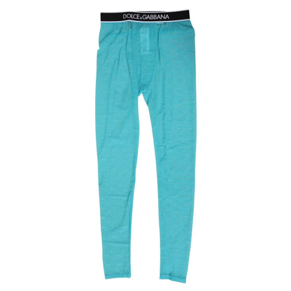 Dolce & Gabbana Light Blue Nylon Logo Lace Leggings Pants Underwear