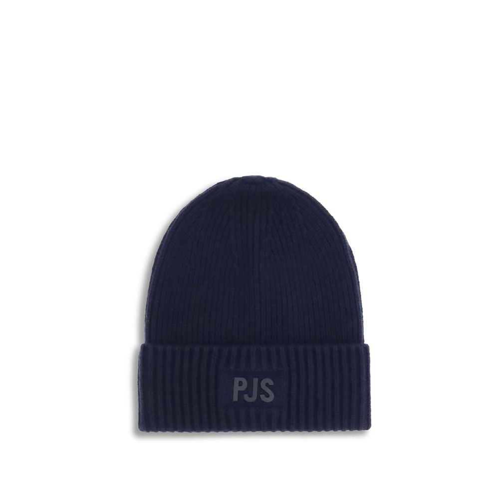 Parajumpers Ribbed Beanie Hat with PJS patch in navy ribbed knit wool blend AW25