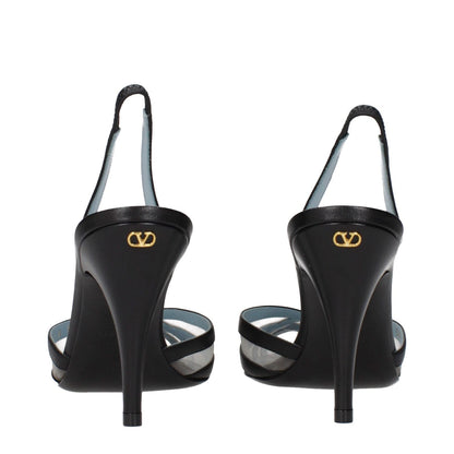 Valentino Garavani Black Leather High Heel Pumps with gold logo, leather sole, and pointy toe, 9 cm heel height. Product code: F84227.